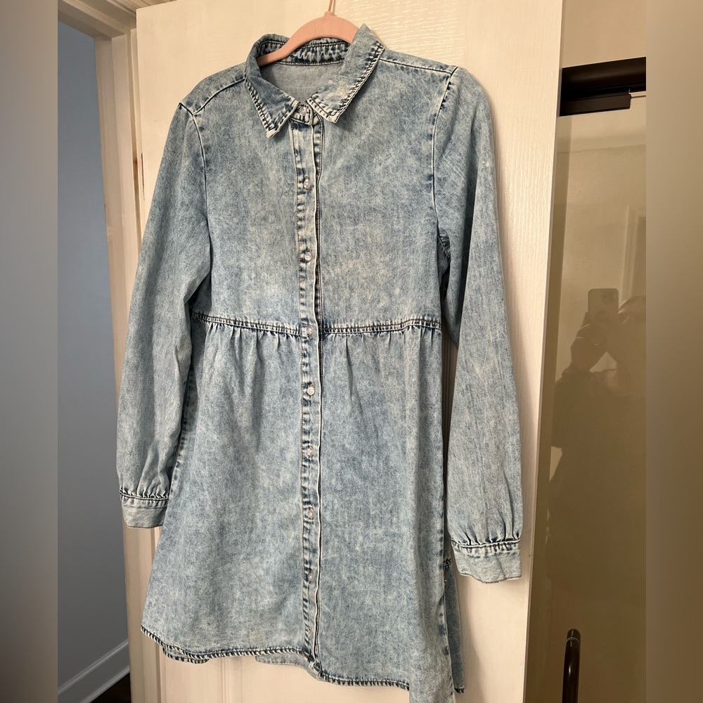 Acid Wash Button Down Dress